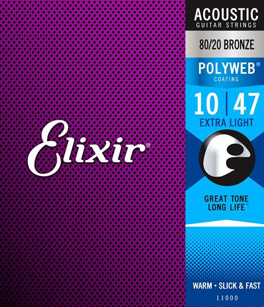 Elixir 11000 POLYWEB Комплект струн для акустической гитары, Extra Light, бронза 80/20, 10-47