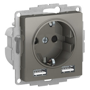 ATN000930 Atlasdesign розетка 16А c 2 USB A+A, 5В/2,4 А, 2х5В/1,2 А, механизм, сталь, фото 2