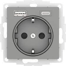 ATN000932 Atlasdesign розетка 16А c 2 USB A+C, 5В/2,4А/3,0А, 2х5В/1,5А, механизм, сталь