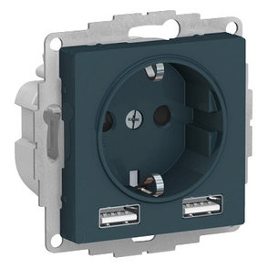 ATN000830 Atlasdesign розетка 16А c 2 USB A+A, 5В/2,4 А, 2х5В/1,2 А, механизм, изумруд, фото 2
