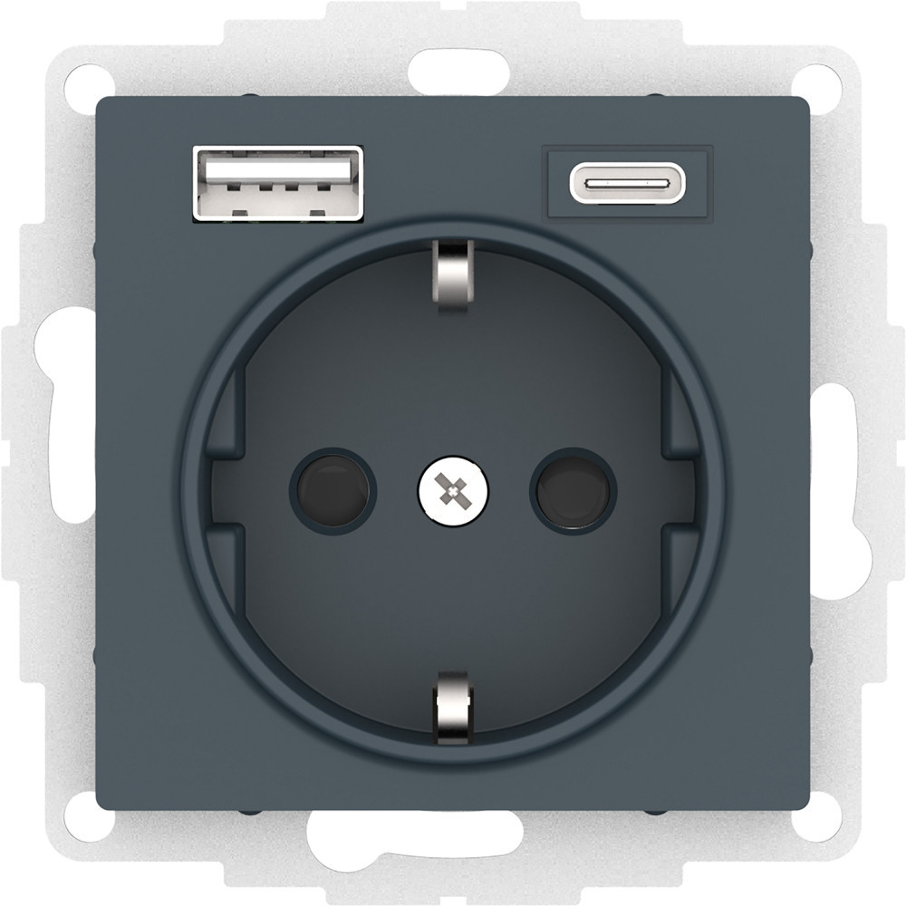 ATN000832 Atlasdesign розетка 16А c 2 USB A+C, 5В/2,4А/3,0А, 2х5В/1,5А, механизм, изумруд