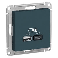 ATN000839 Atlasdesign USB розетка A+С, 5В/2,4 А, 2х5В/1,2 А, механизм, изумруд