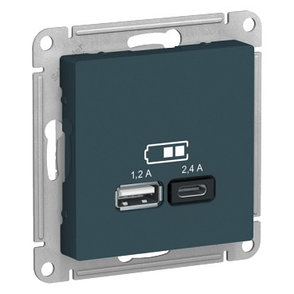 ATN000839 Atlasdesign USB розетка A+С, 5В/2,4 А, 2х5В/1,2 А, механизм, изумруд, фото 2