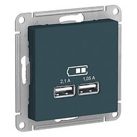 ATN000833 Atlasdesign USB розетка, 5В, 1 порт x 2,1 А, 2 порта х 1,05 А, механизм, изумруд