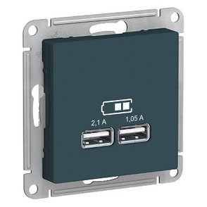 ATN000833 Atlasdesign USB розетка, 5В, 1 порт x 2,1 А, 2 порта х 1,05 А, механизм, изумруд, фото 2