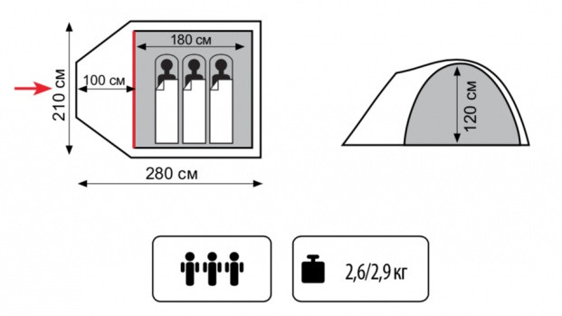 Туристическая универсальная палатка Totem Indi 3 V2 - фото 2 - id-p146977168