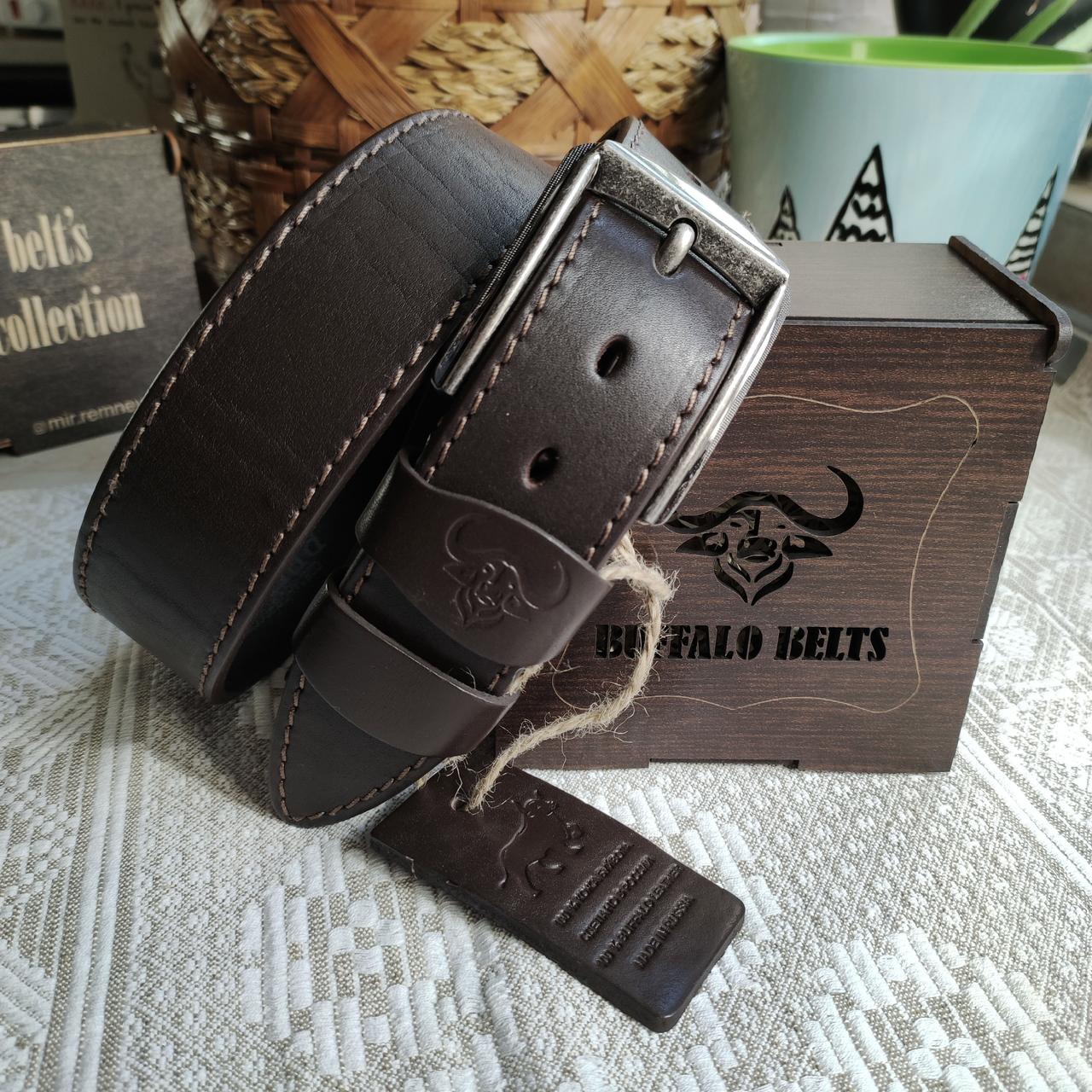 Кожаный ремень 4,5см BUFFALO BELTS коричневый прошитый