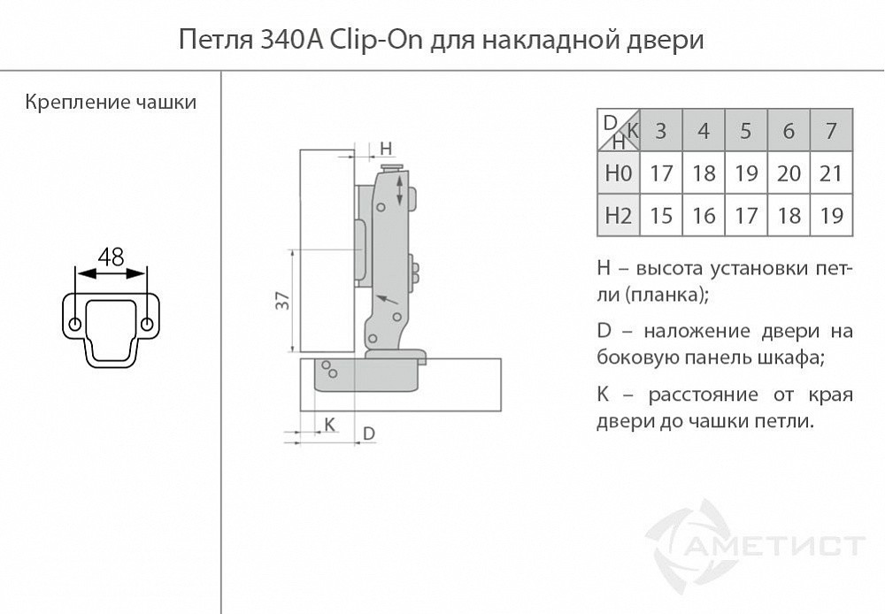 Петля 340A с монтажной планкой H2 и накладками на корпус - фото 2 - id-p177920722