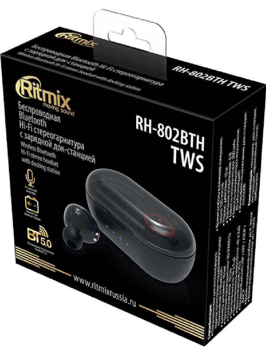 Наушники беспроводные Bluetooth Ritmix TWS RH-802BTH черные - фото 2 - id-p176438528