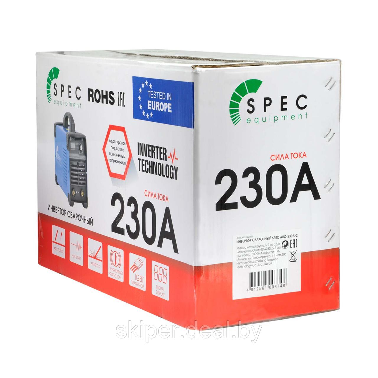 Инвертор сварочный SPEC ARC-230A-4 (160-260 В, LED диспл., 230А, 1,6-5 мм, электрост. от 6,0 кВт) - фото 6 - id-p177925688