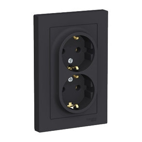 ATN001024 Atlasdesign розетка двойная с заземлением, 16А, в сборе, карбон, фото 2