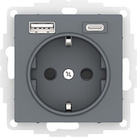 ATN000732 Atlasdesign розетка 16А c 2 USB A+C, 5В/2,4А/3,0А, 2х5В/1,5А, механизм, грифель