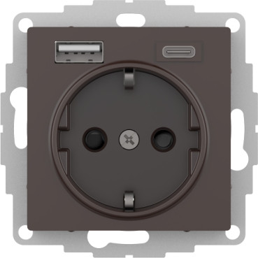 ATN000632 Atlasdesign розетка 16А c 2 USB A+C, 5В/2,4А/3,0А, 2х5В/1,5А, механизм, мокко