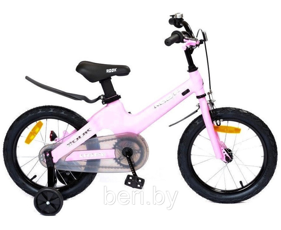 KMH140PK Детский велосипед Rook Hope 14", приставные колеса, звонок, защита цепи, ручной тормоз, розовый