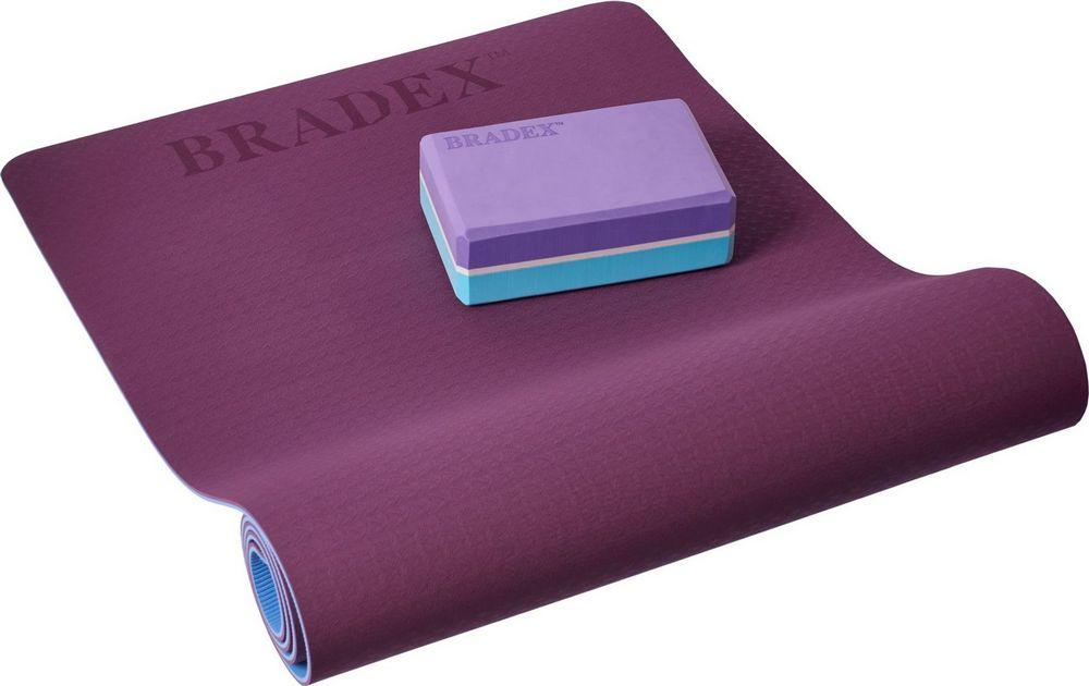 Коврик для йоги и фитнеса 183*61*0,6 двухслойный фиолетовый Bradex SF 0402 - фото 7 - id-p177966280