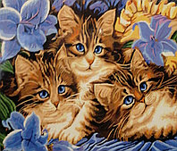 Алмазная мозаика 30* 40 "Котики в цветах", подрамник