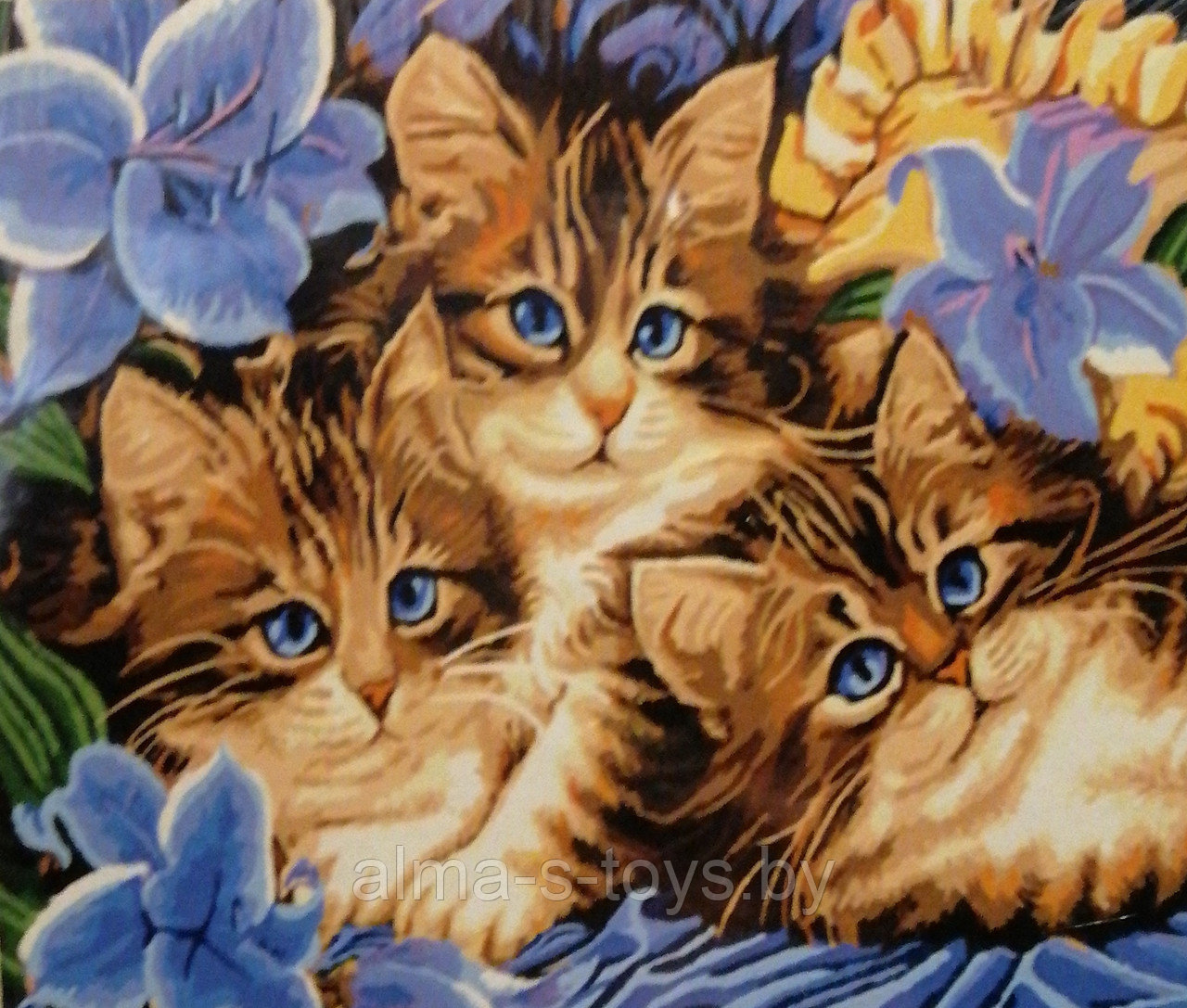 Алмазная мозаика 30* 40 "Котики в цветах", подрамник - фото 1 - id-p177970222