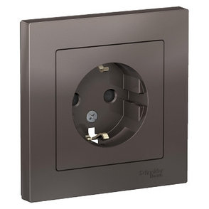ATN000644 Atlasdesign розетка с заземлением со шторками, 16А, в сборе, мокко, фото 2