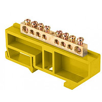 Шина "0" N (6х9мм) 8 отверстий желтый изолятор на DIN-рейку