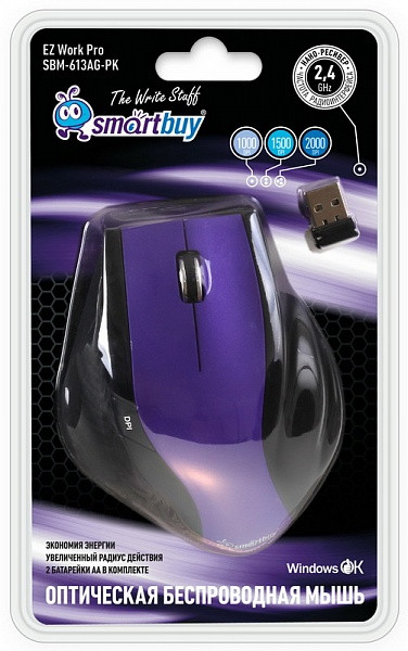 Беспроводная оптическая мышь Smartbuy SBM-613AG-PK, 6 кнопок, 1000-2000dpi