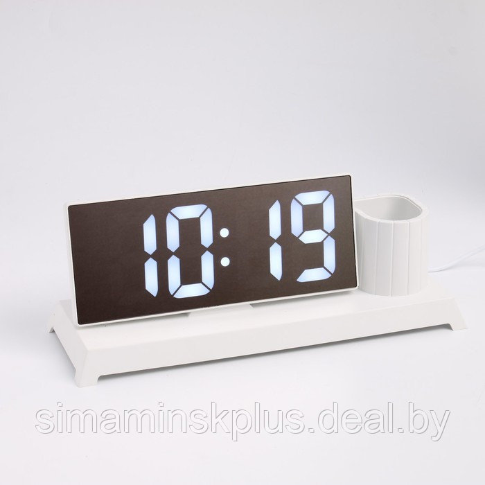 Часы настольные электронные, с карандашницей, белая индикация, 11 x 25 см, от USB - фото 1 - id-p177996099