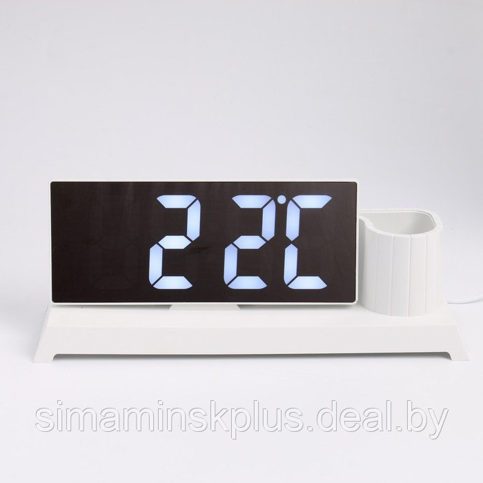 Часы настольные электронные, с карандашницей, белая индикация, 11 x 25 см, от USB - фото 2 - id-p177996099