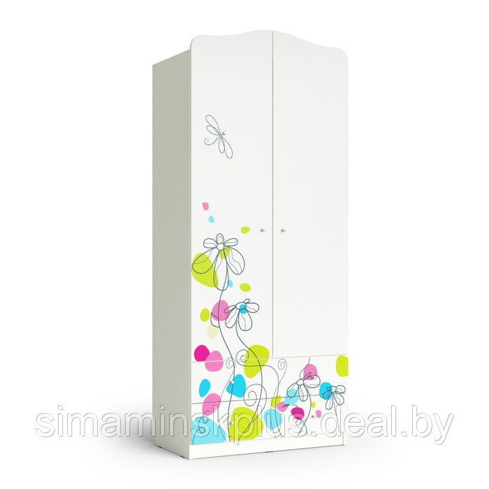 Шкаф 2-х дверный с ящиками Flowers, 800х450х1890, Белый - фото 1 - id-p177996898