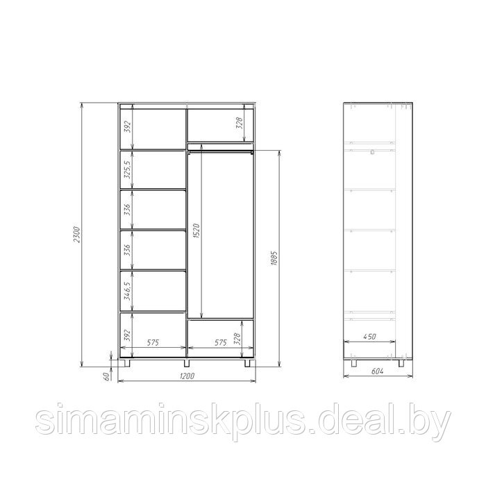 Шкаф-купе Удачный 2 зеркала 1200х600х2300 Венге Темный - фото 3 - id-p177997199