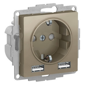 ATN000530 Atlasdesign розетка 16А c 2 USB A+A, 5В/2,4А, 2х5В/1,2А, механизм, шампань, фото 2