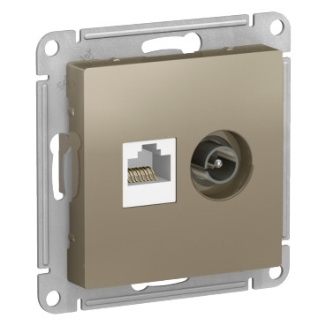 ATN000589 Atlasdesign розетка двойная комп+ТВ, RJ45+TV, кат.5E, механизм, шампань