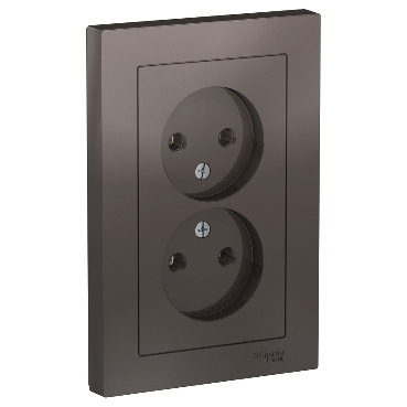 ATN000620 Atlasdesign розетка двойная без заземления,16А, в сборе, мокко