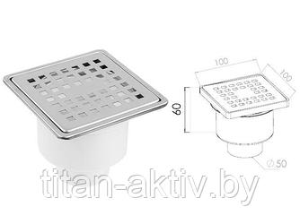 Сливной трап вертикальный D 50 с сухим затвором, с рамкой, решетка нерж. 100х100 мм, AV Engineering