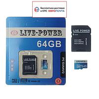 Карта памяти Live-Power microSDHC Class 10 UHS-I 80MB/s 64Гб + SD адаптер