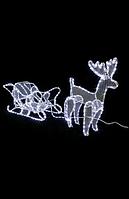 Олень Новогодний с санями, Светящаяся на металлическом каркасе ДхШхВ 130х25х60 см Цвет белый (холодный)