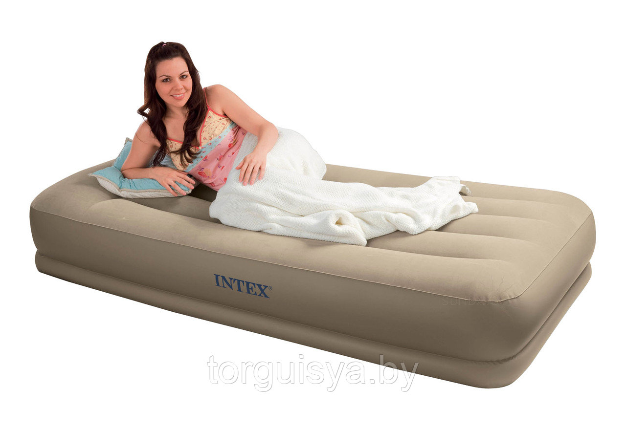 Надувная кровать со встроенным насосом 191х99х35 см, Twin Pillow, Intex 67742