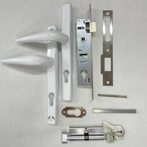 Комплект замка (фурнитуры) с сердцевиной ключ-барашек для калитки цвет-белый - фото 1 - id-p178036951