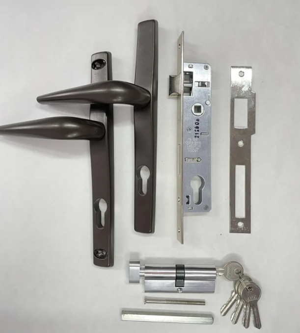 Комплект замка (фурнитуры) с сердцевиной ключ-барашек для калитки цвет-RAL8019 - фото 2 - id-p178037064
