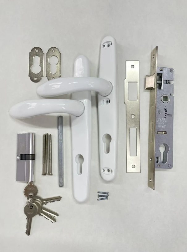Комплект замка в калитку (полный комплект) - ручки 36/85, сердцевина ключ-ключ цвет-белый