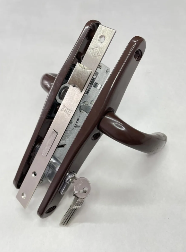 Комплект замка в калитку (полный комплект) - ручки 36/85, сердцевина ключ-ключ цвет-коричневый - фото 3 - id-p178044977