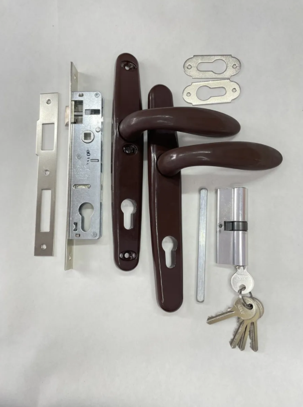 Комплект замка в калитку (полный комплект) - ручки 36/85, сердцевина ключ-ключ цвет-коричневый - фото 1 - id-p178044977