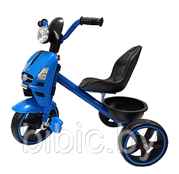 Детский трехколесный велосипед Trike с фарой Свет Звук Корзинка синий, оранжевый, красный