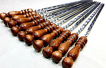 Набор кованых шампуров с деревянной ручкой (10шт по 40см). Толщина 3мм (нержавейка)