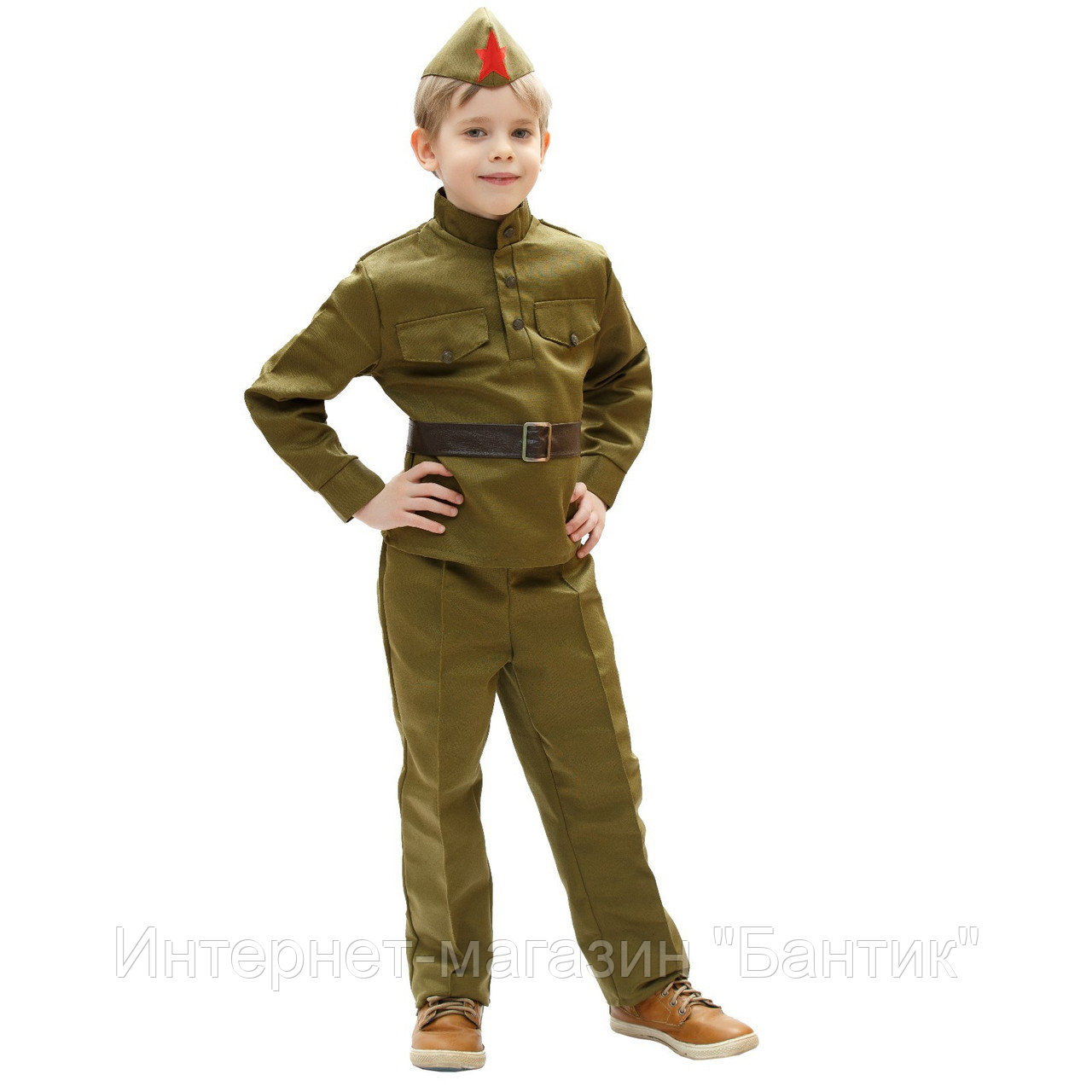Костюм военного, гимнастёрка, ремень, пилотка, брюки 5-7 лет, 122-134 см