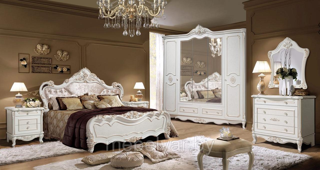 Спальня ФорестДекоГрупп  «Роза 5К» (белая эмаль с серебряной или золотой патиной) с комодом