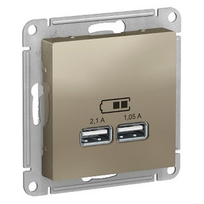 ATN000533 Atlasdesign USB розетка, 5В, 1 порт x 2,1 А, 2 порта х 1,05 А, механизм, шампань, фото 2