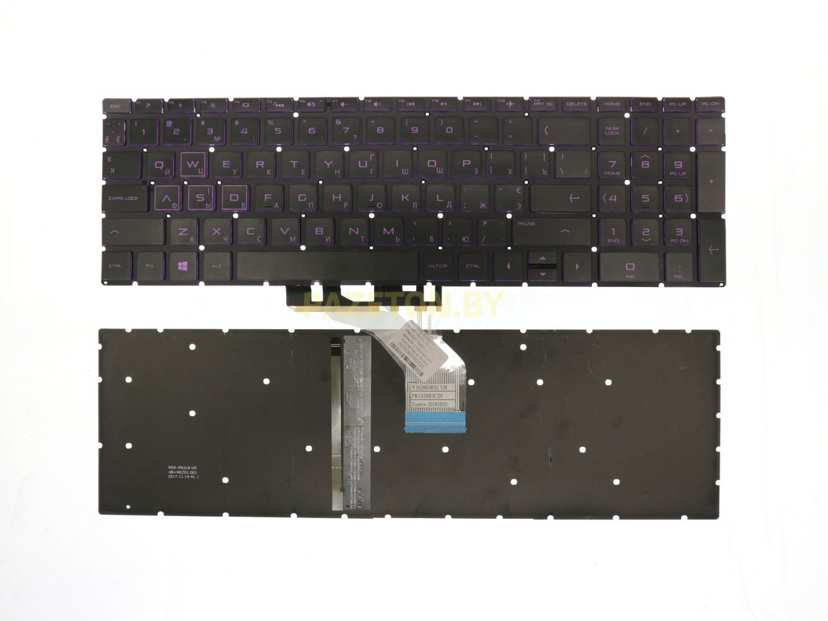 Клавиатура для ноутбука HP Pavilion Gaming 15-CX 15-DA черная с подсветкой фиолетовые буквы - фото 1 - id-p173889122