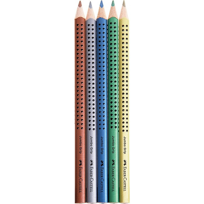 Карандаши цветные Faber-Castell Jumbo Grip Metallic 5 цветов, трехгранные, утолщённые, заточенные, в картонной - фото 2 - id-p178141581
