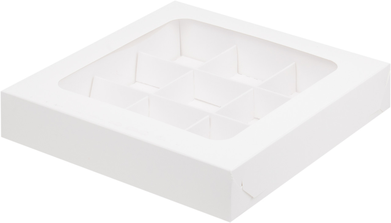 Коробка для 9 конфет с вклеенным окном Белая, 155 х155х h30 мм
