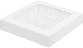 Коробка для 9 конфет с вклеенным окном Белая, 155 х155х h30 мм