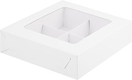 Коробка для 4 конфет с вклеенным окошком Белая, 120х120х h30 мм